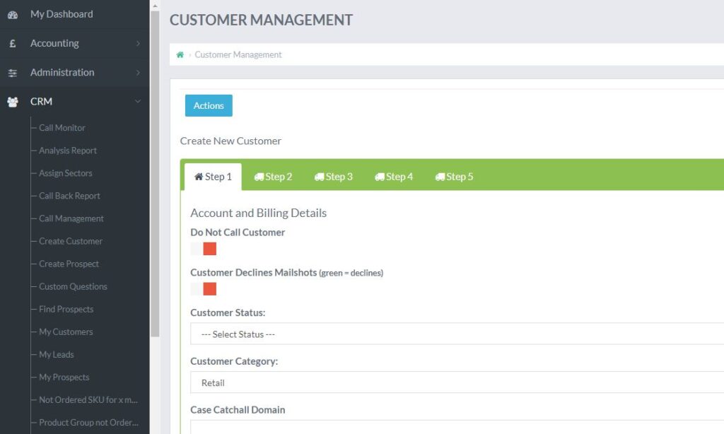 Example of creating a new customer in Skynet ERP